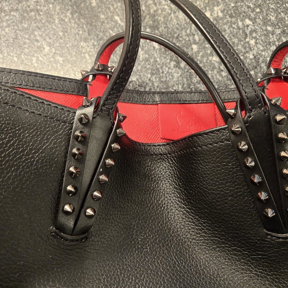 Christian Louboutin Black and Red Leather Tote with Studded Handles